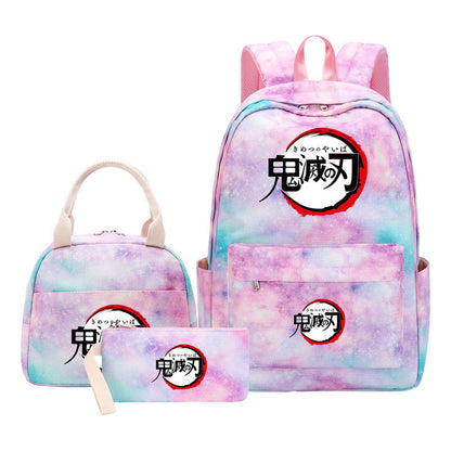 Cartoon Fashion Student Girls School Bag Lunch Bag Three Piece Set Backpack Set