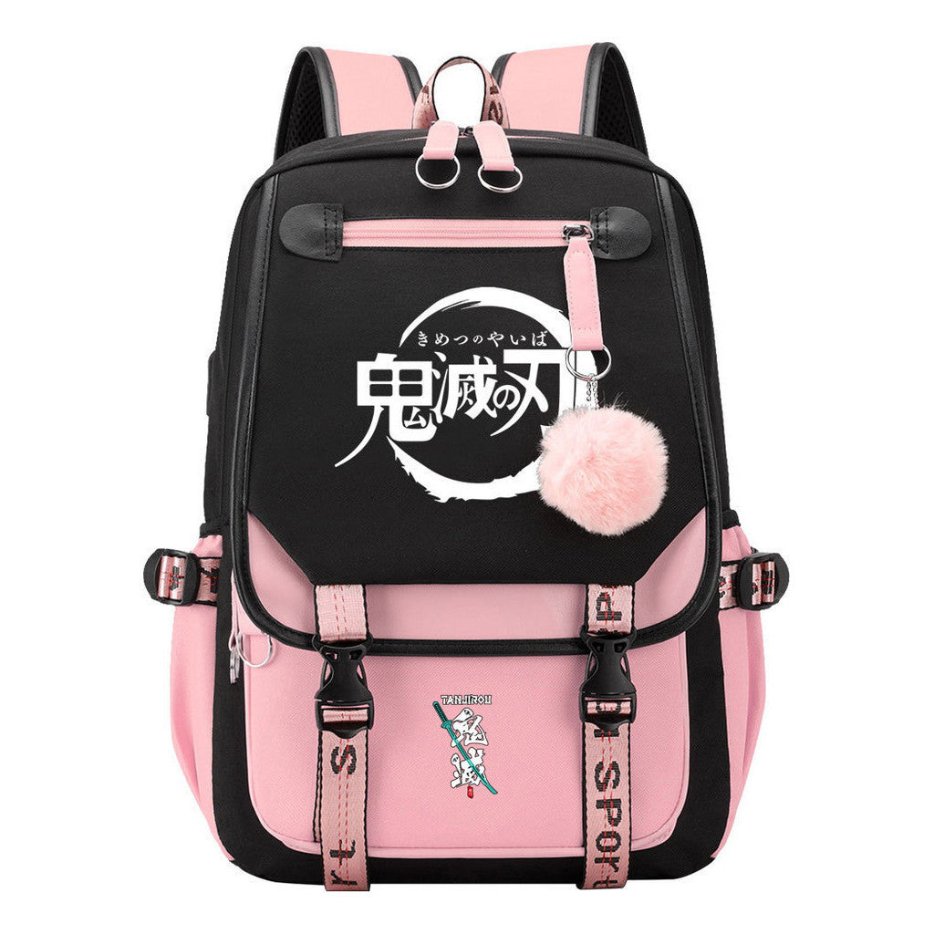 Cartoon Fashion Usb Youth Middle School Backpack For Boys And Girls Casual Woven Strap Flip Back Backpack