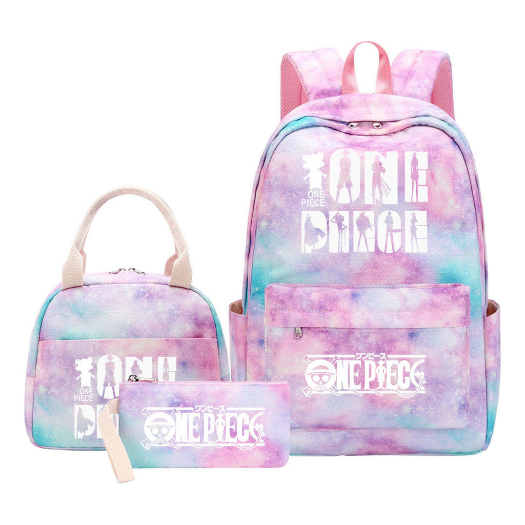 Cartoon Pirate King Youth Student Girls School Bag Lunch Bag Three Piece Set Backpack Set