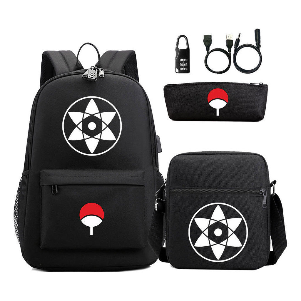 Naruto Usb Password Lock Student Backpack Three Piece Set Backpack Set