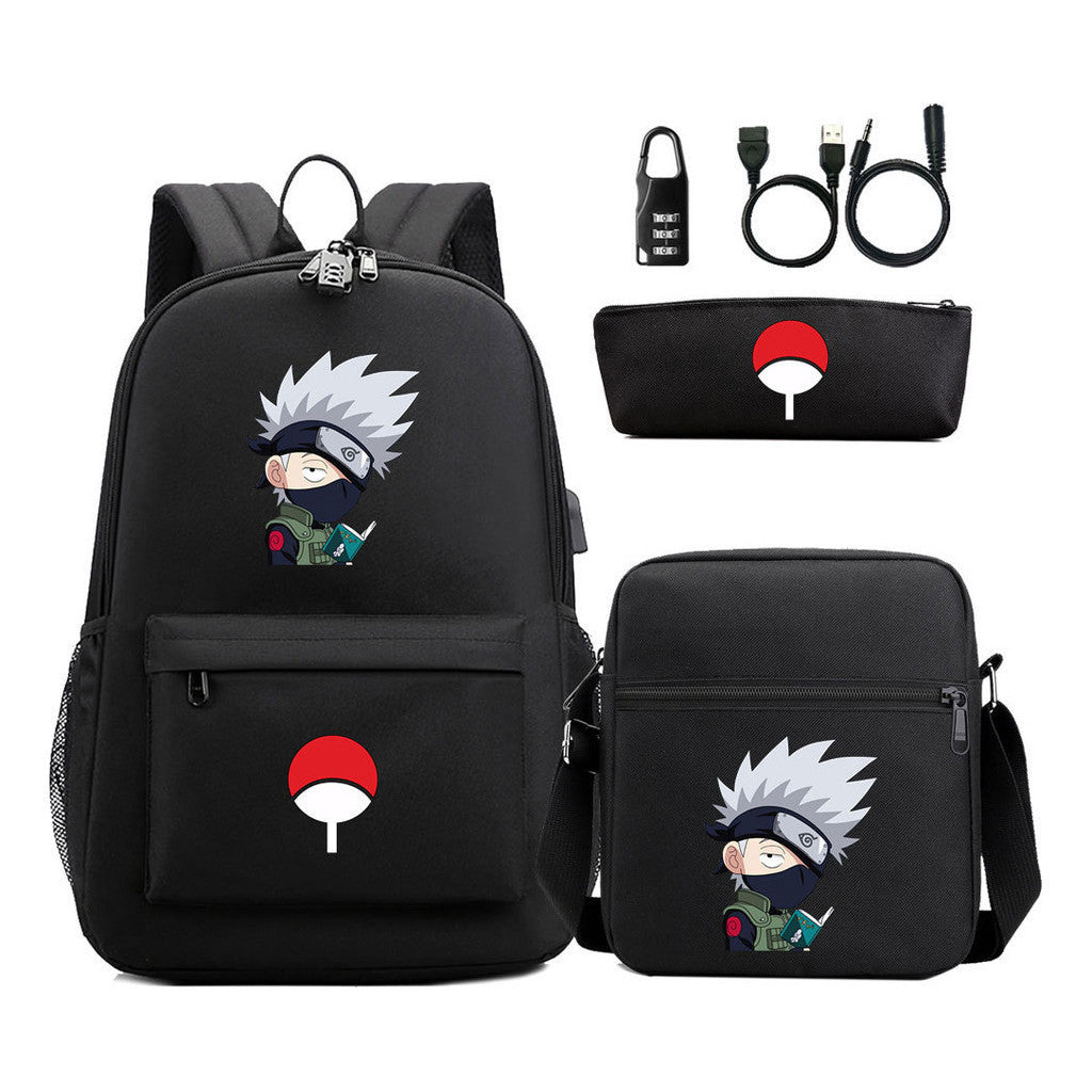 Naruto Usb Password Lock Youth Student Backpack Three Piece Set Backpack Set