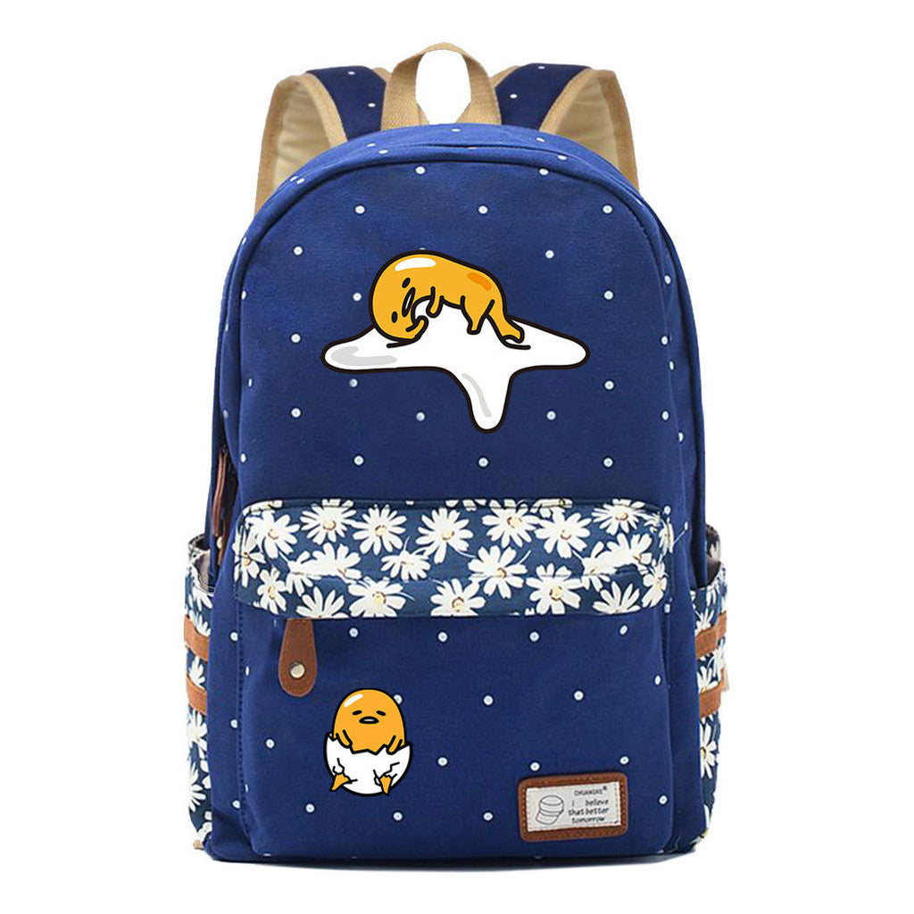Cartoon Lazy Egg Printed Youth Student School Bag Fragmented Flower Boys And Girls Backpack