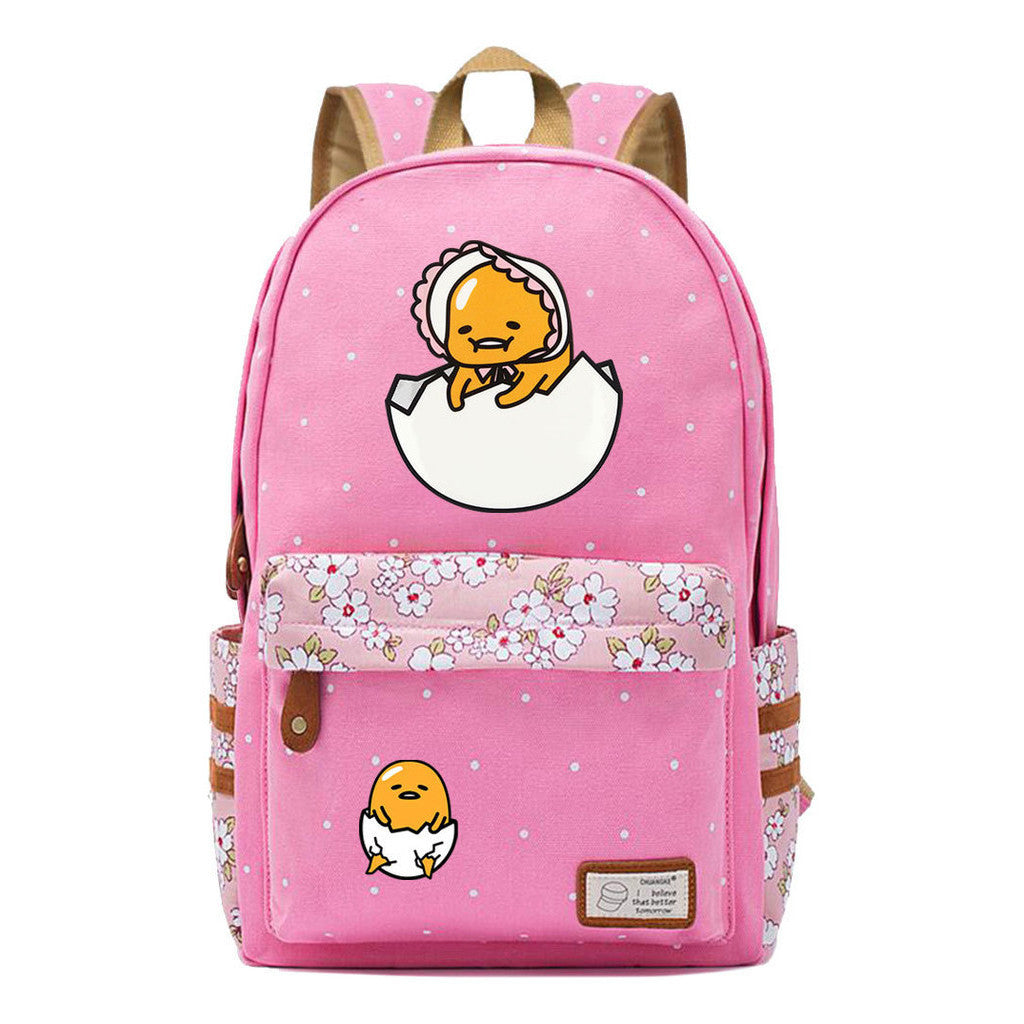 Cartoon Lazy Egg Printed Youth Student School Bag Fragmented Flower Boys And Girls Backpack