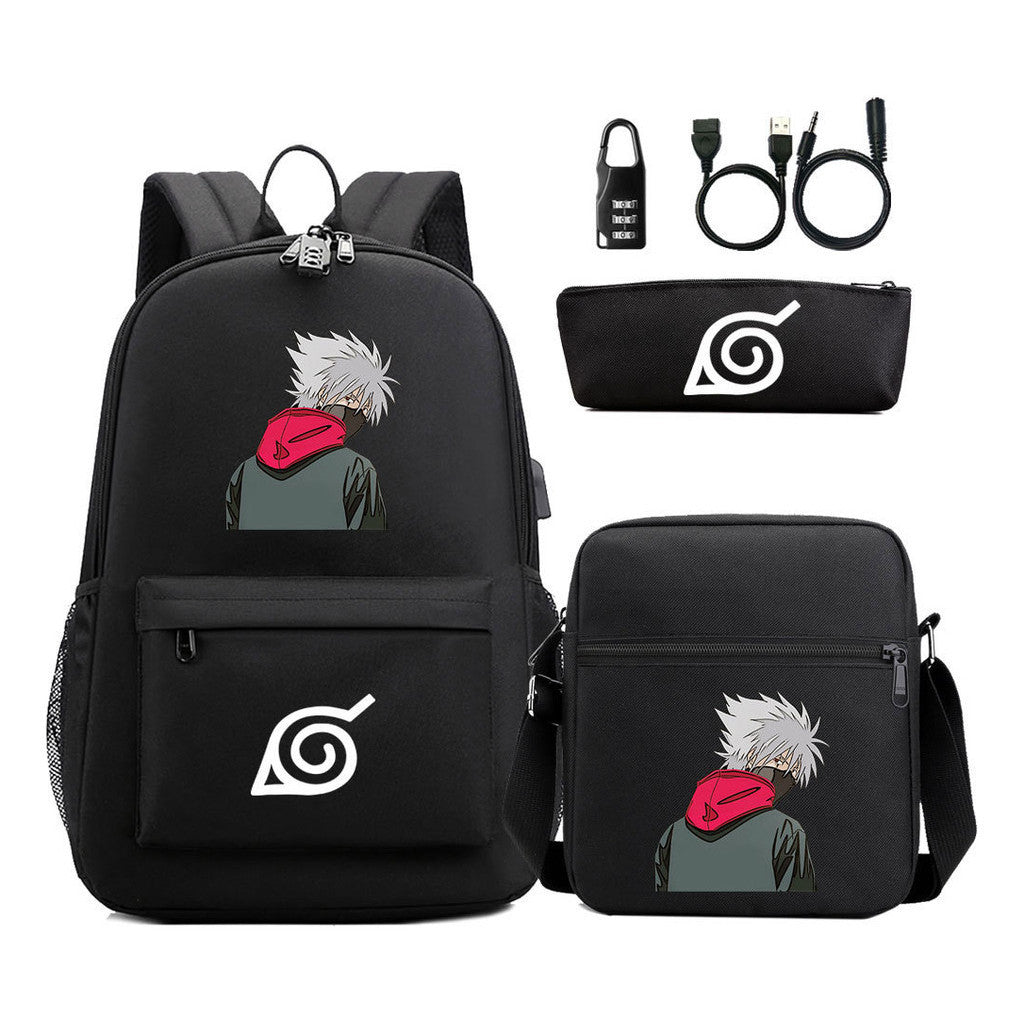Naruto Usb Password Lock Backpack Three Piece Set For Men And Women Backpack Set