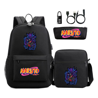 Naruto Usb Password Lock Youth Student Backpack Three Piece Set For Men And Women Backpacks