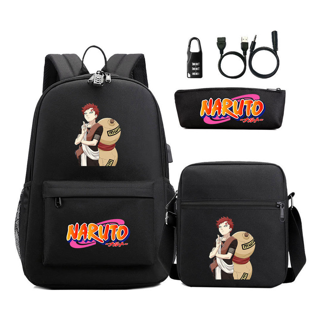 Naruto Usb Password Lock Youth Student Backpack Three Piece Set Backpack Set