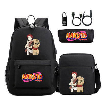 Naruto Usb Password Lock Youth Student Backpack Three Piece Set Backpack Set