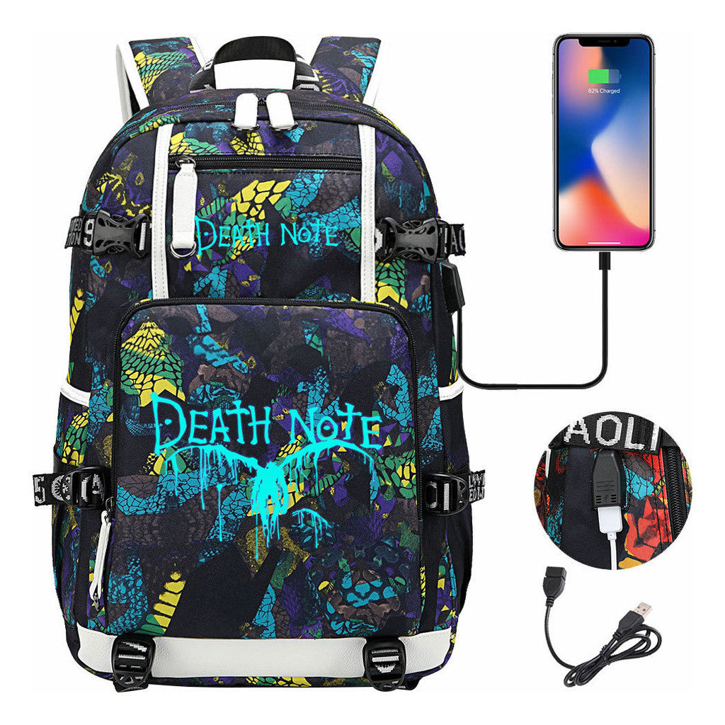 Blue Night Light Death Note Usb Youth Student School Bag Men's And Women's Leisure Travel Backpack