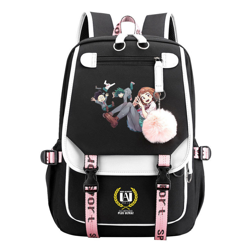 My Heroes Academy Usb Youth Student Backpack For Boys And Girls, Casual Woven Strap Flip Back Backpack