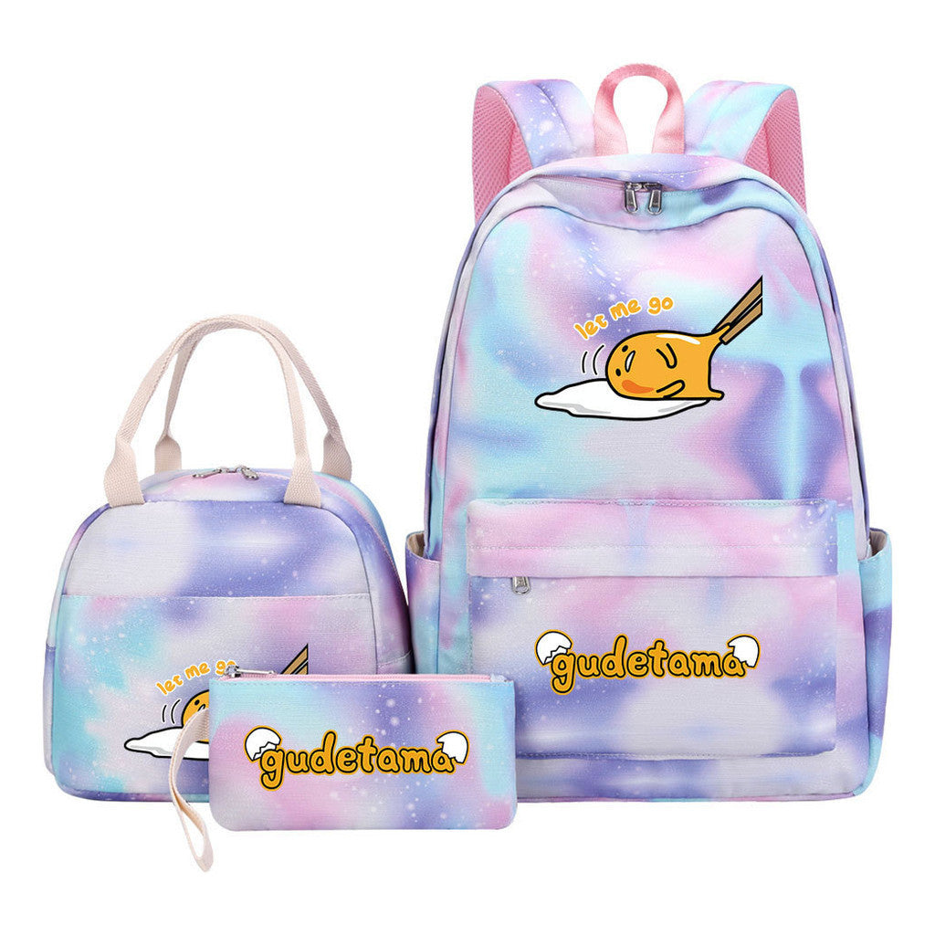 Egg Green Manga Student Girls School Bag Lunch Bag Three Piece Set Backpack Set