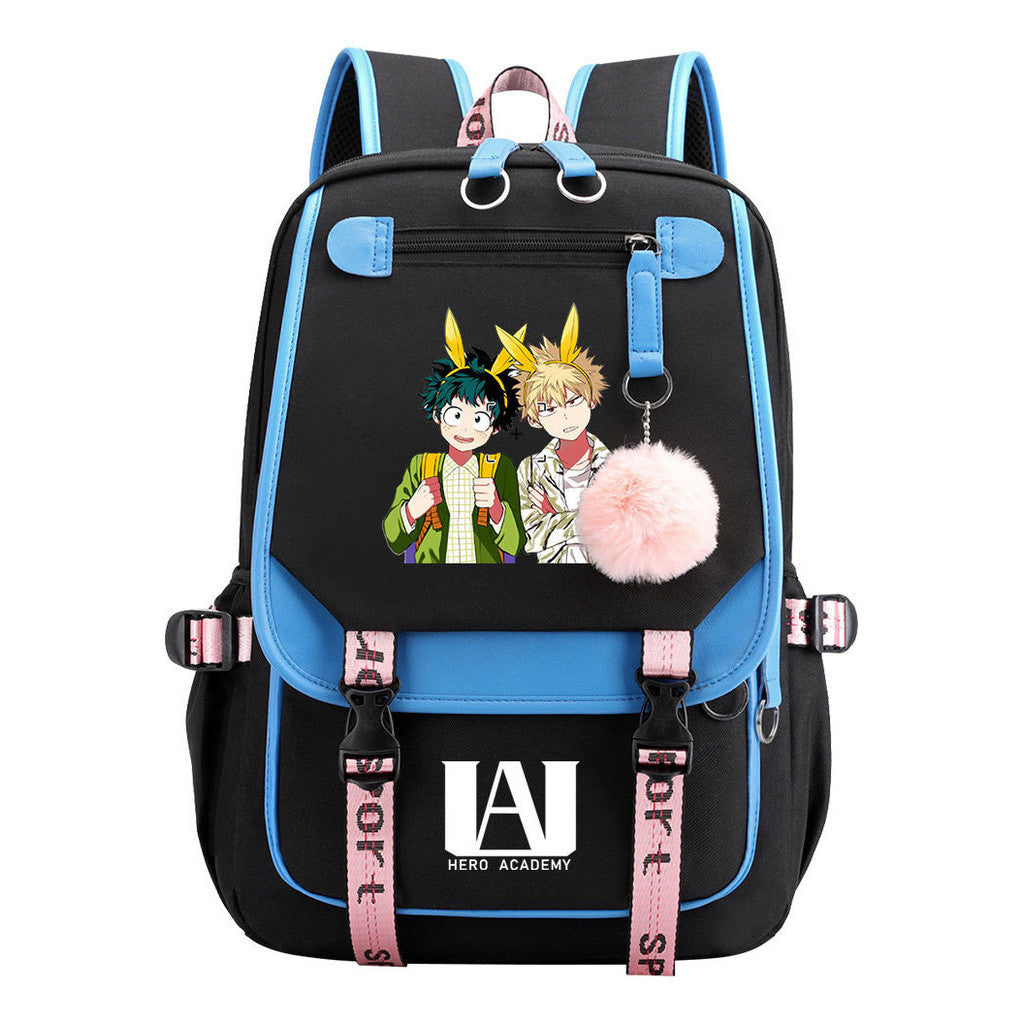 Comics My Heroes Academy Usb Student Backpack Casual Ribbon Flip Backpack