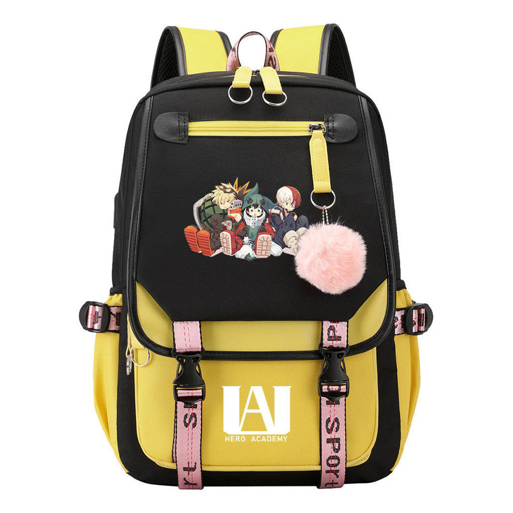 Comics My Heroes Academy Usb Student Backpack Casual Ribbon Flip Backpack