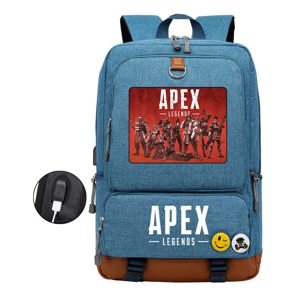 Apex Hero Print Usb Youth School Bag Leisure Travel Backpack
