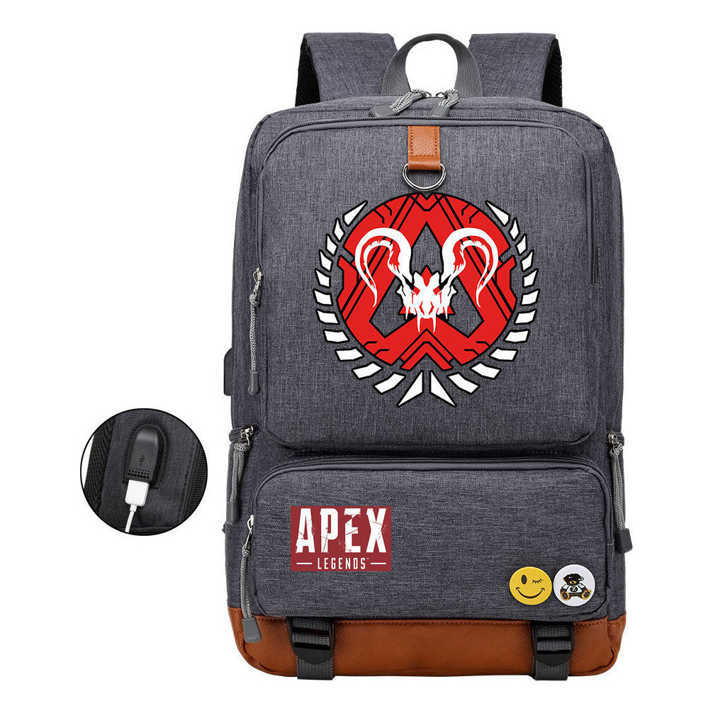 Apex Hero Print Usb Student Backpack For Leisure Travel Backpack