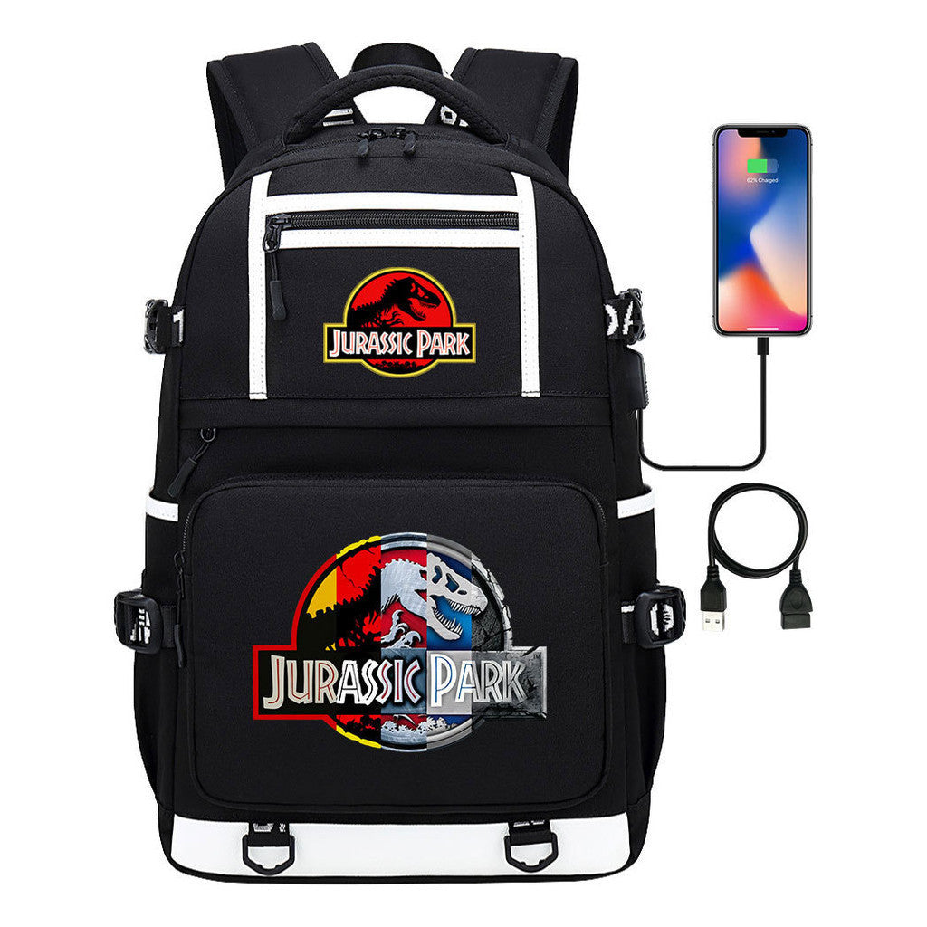 Jurassic Park Dinosaur Usb Youth School Bag Men's And Women's Backpack Leisure Travel Backpack