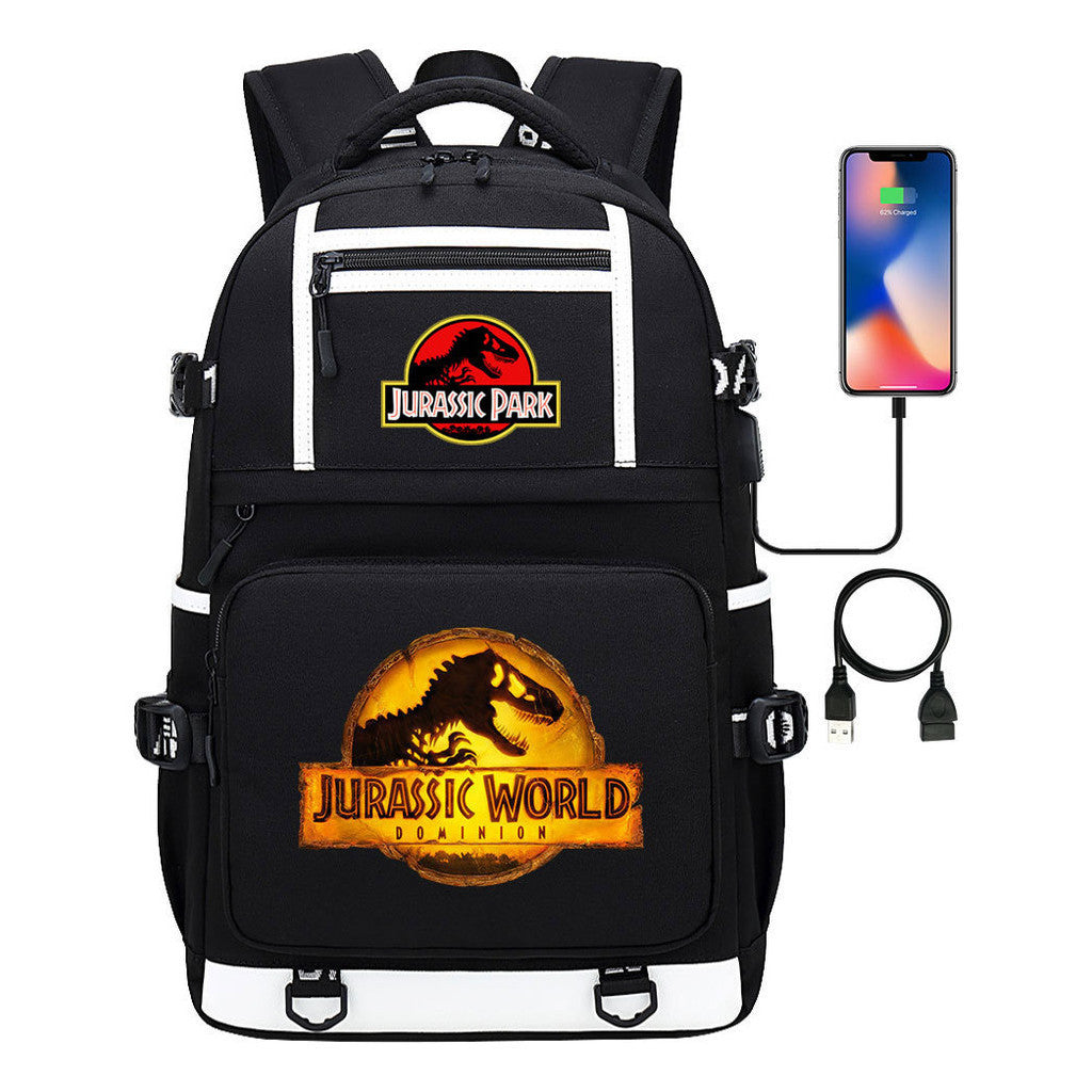 Jurassic Park Dinosaur Usb Youth School Bag Men's And Women's Backpack Leisure Travel Backpack