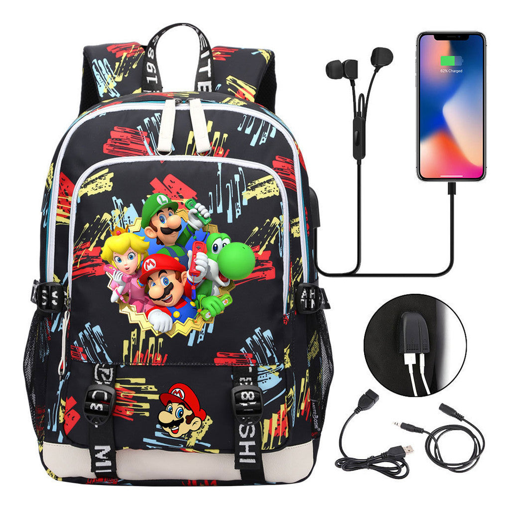 Super Mario Usb Youth School Bag Men's And Women's Leisure Sports Backpack