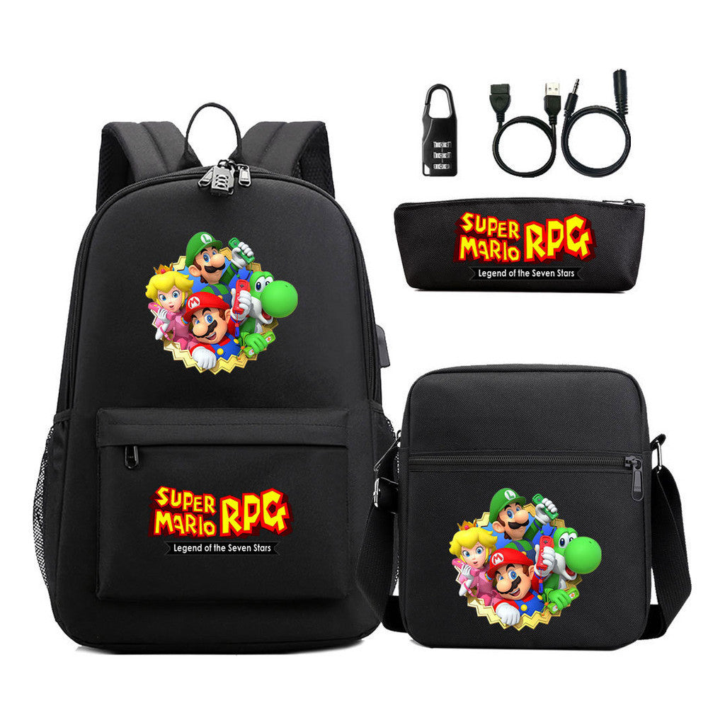 Usb Password Lock Youth Student Backpack Three Piece Set For Men And Women Backpacks
