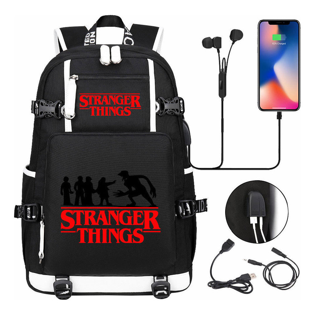 Strange Story Printed Usb Youth Student Backpack For Men And Women's Leisure Travel Backpack