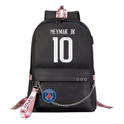 Football Star Neymar Printed Usb Youth Student Backpack For Men And Women's Leisure Travel Backpack