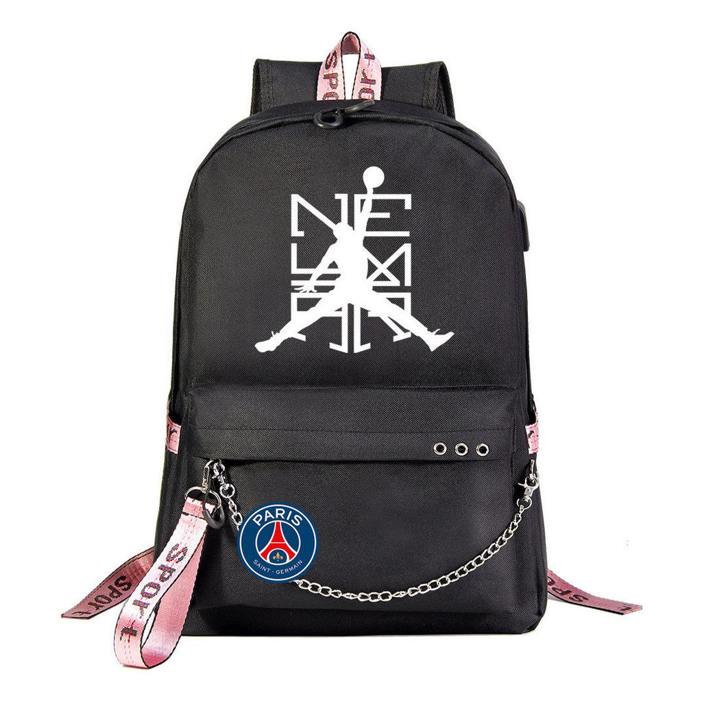 Football Star Neymar Printed Usb Youth Student Backpack For Men And Women's Leisure Travel Backpack