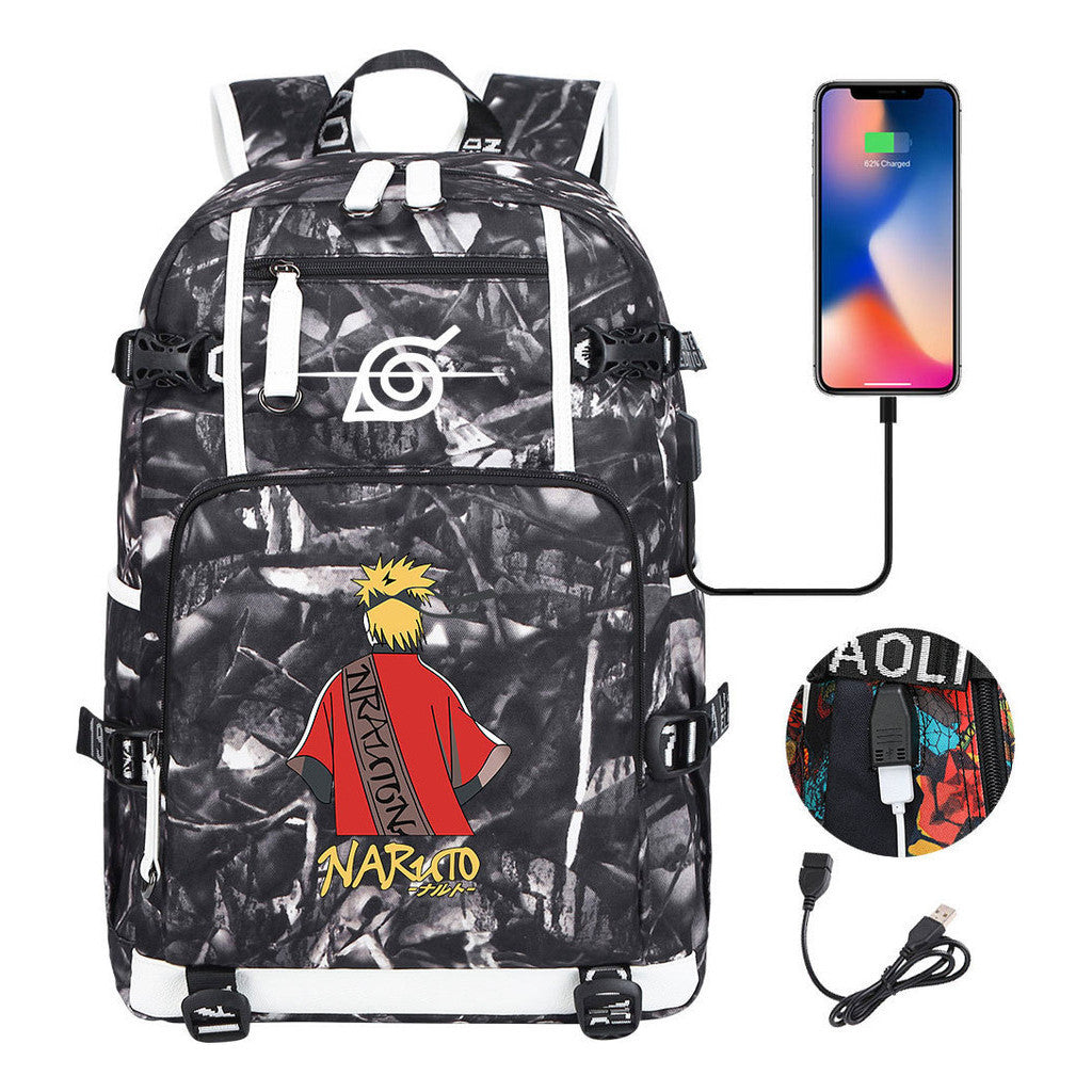 Printed Usb Youth Student School Bag Leisure Large Capacity Travel Backpack