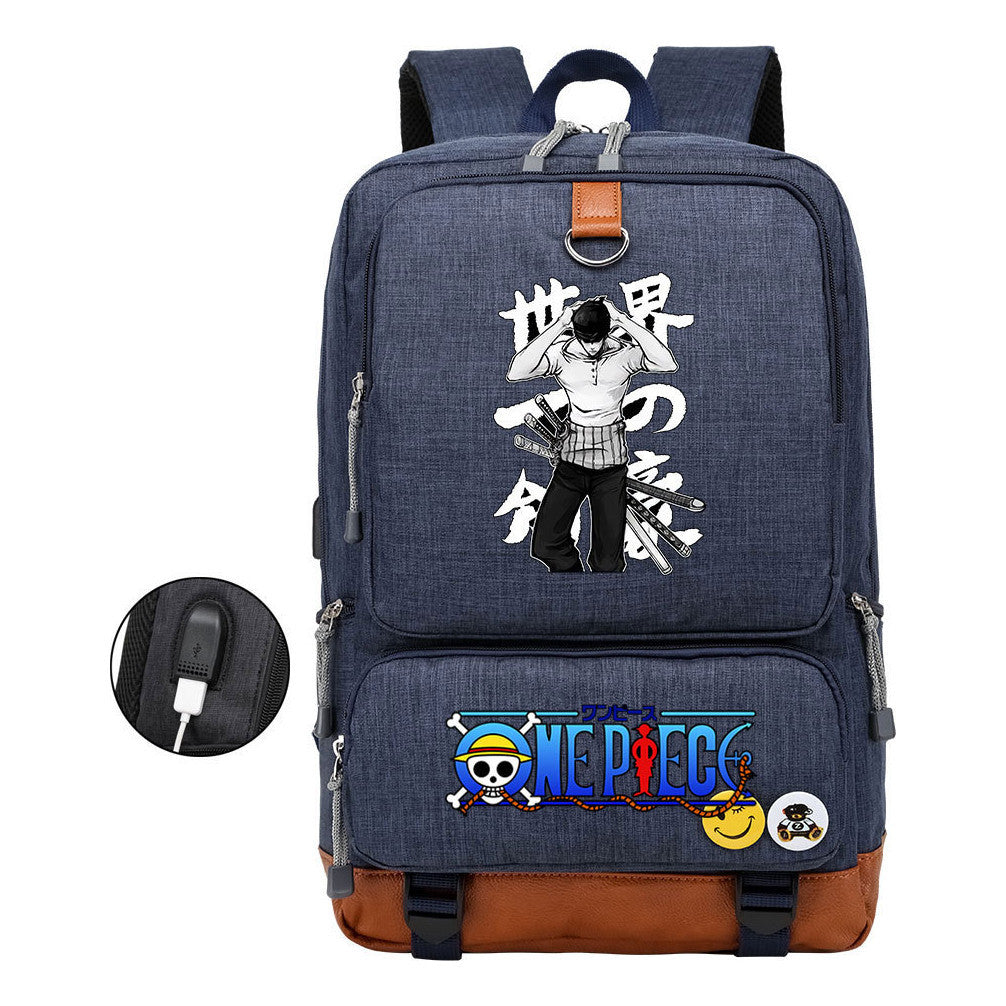Cartoon Pirate King Printed Usb Student Backpack Leisure Travel Backpack