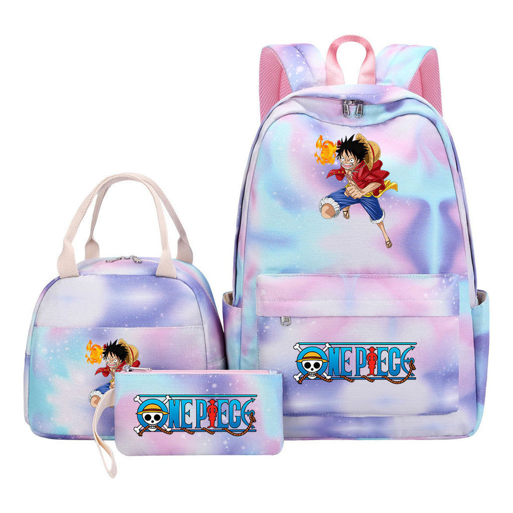 Cartoon Pirate King  Student Girl Backpack Lunch Bag Three Piece Set Backpack