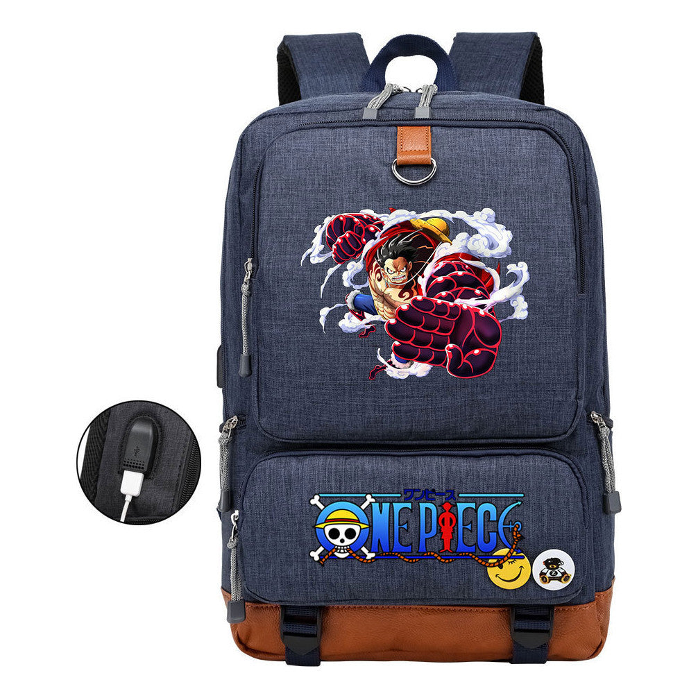 Cartoon Pirate King Print Usb Youth Backpack For Boys And Girls Leisure Travel Backpack
