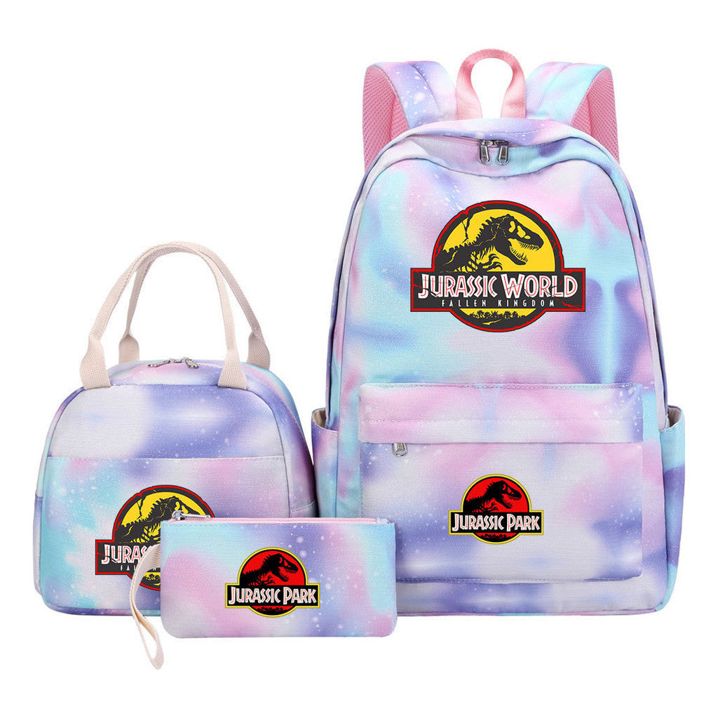 Jurassic Park Dinosaur Student Girls School Bag Lunch Bag Three Piece Set Backpack Set