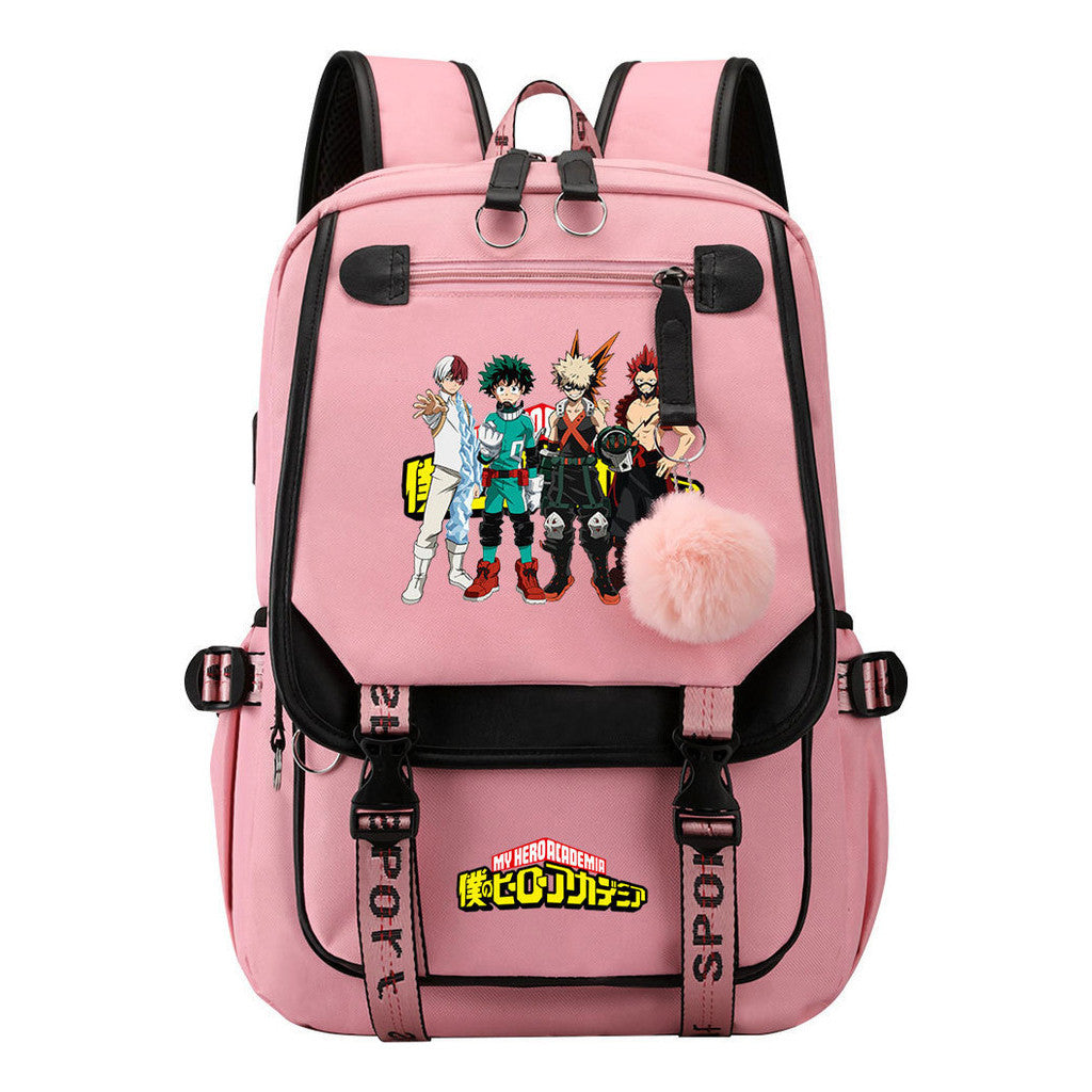 My Heroes Academy Usb Youth Student Backpack With Casual Woven Strap Flip Back Backpack