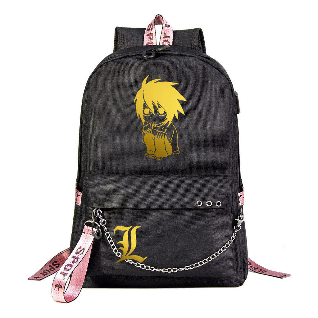 Golden Death Note Usb Youth Student Backpack For Boys And Girls Leisure Travel Backpack