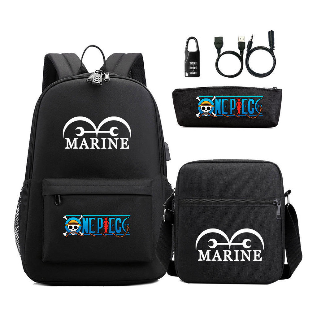 Cartoon Pirate King Usb Password Lock Youth Student School Bag Three Piece Set For Boys And Girls Backpack Set