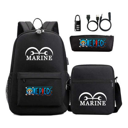 Cartoon Pirate King Usb Password Lock Youth Student School Bag Three Piece Set For Boys And Girls Backpack Set
