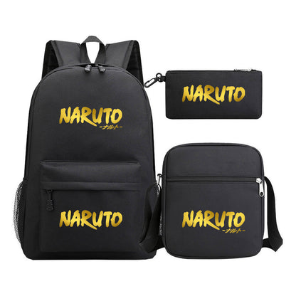 Golden Anime Naruto Starry Sky Youth Student Backpack Set, 3-piece, Men's And Women's Backpack Set