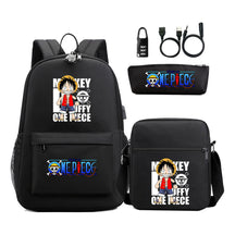 Cartoon Pirate King Usb Password Lock Youth Student Backpack Three Piece Set Backpack