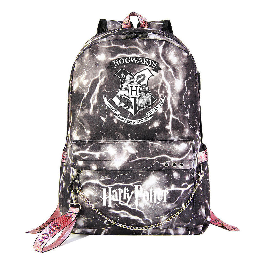 School Of Witchcraft And Wizardry Badge Usb Youth Student Backpack For Men And Women's Leisure Travel Backpack