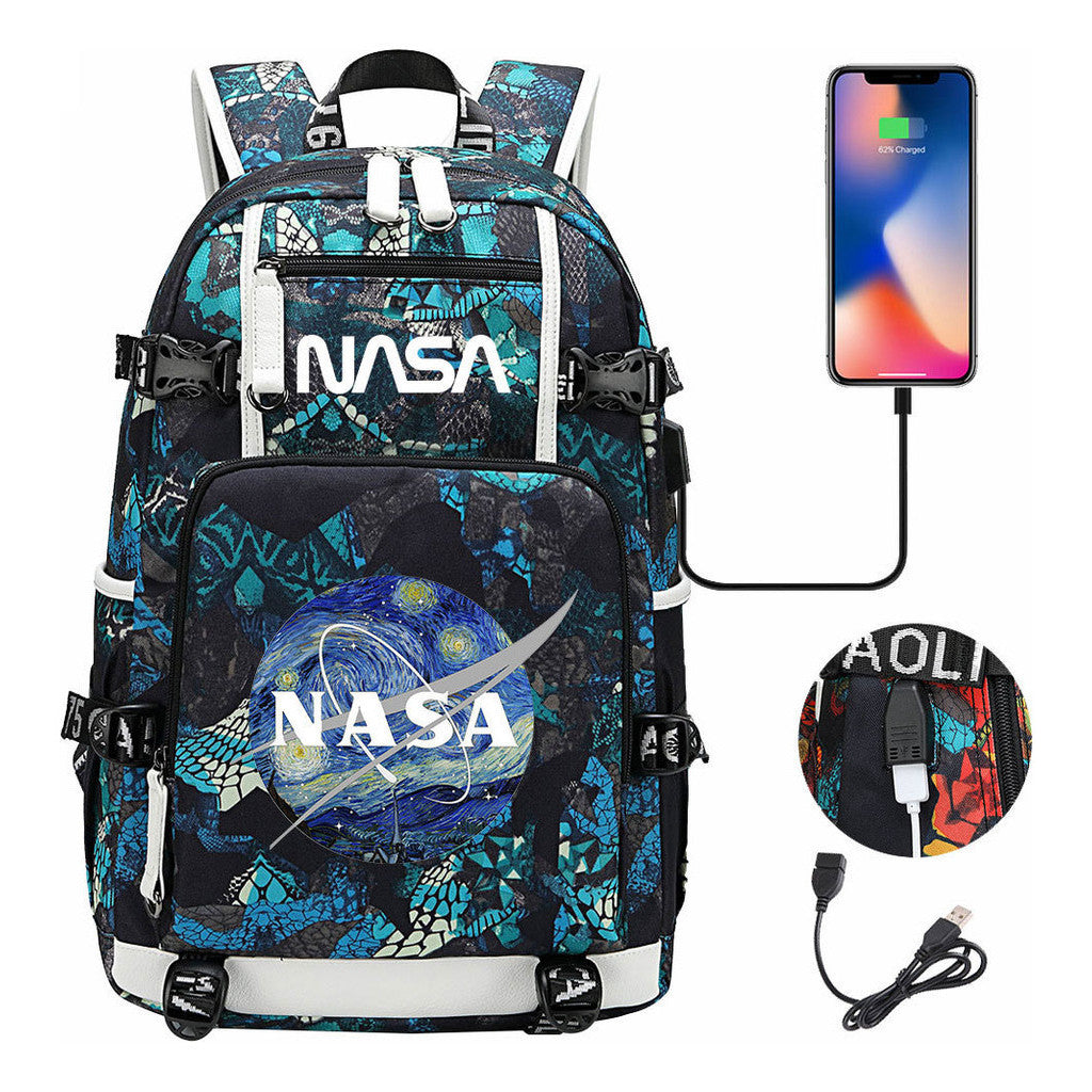 Nasa Fashion Printed Usb Student Backpack For Leisure Travel Backpack