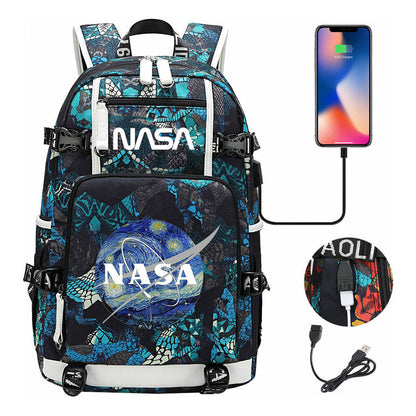 Nasa Fashion Printed Usb Student Backpack For Leisure Travel Backpack
