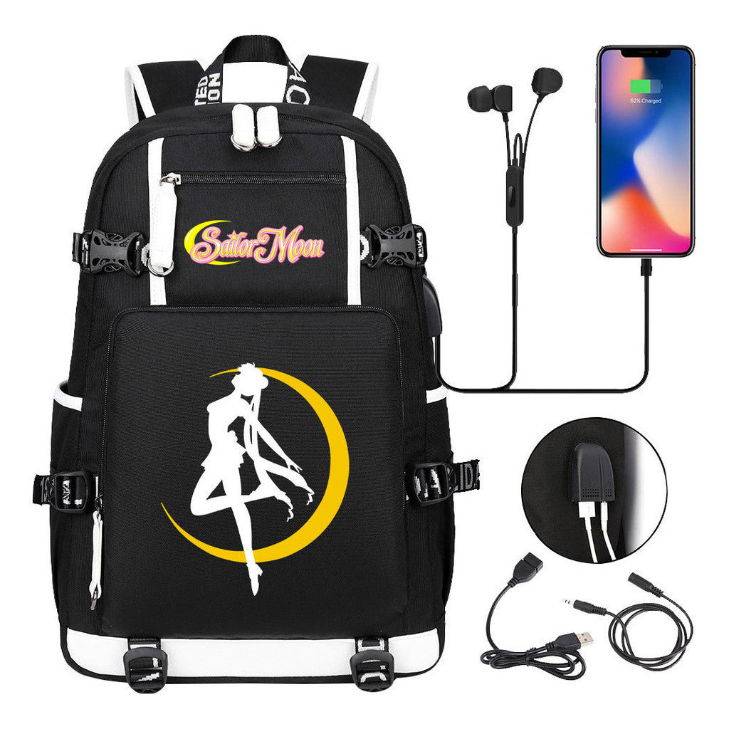 Beautiful Girl Warrior Usb Youth Student School Bag Travel Backpack