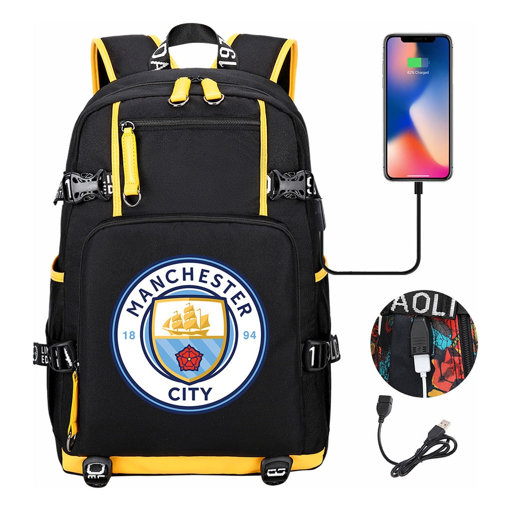 Sports Football Star Usb Printed Youth Student Backpack Leisure Travel Backpack