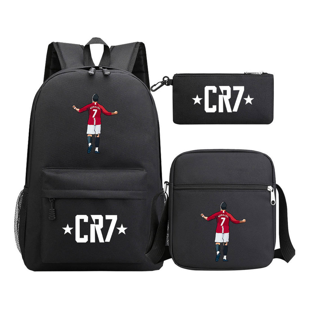 Sports star Cristiano Ronaldo printed youth student backpack 3-piece set for boys and girls backpack set