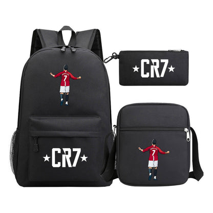 Sports star Cristiano Ronaldo printed youth student backpack 3-piece set for boys and girls backpack set