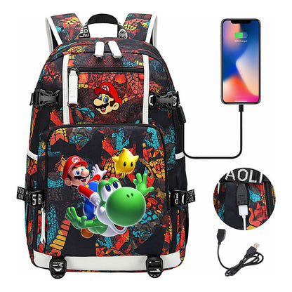 Super Mario Printed Teenage Student Backpack With Large Capacity For Men And Women's Leisure Travel Backpack