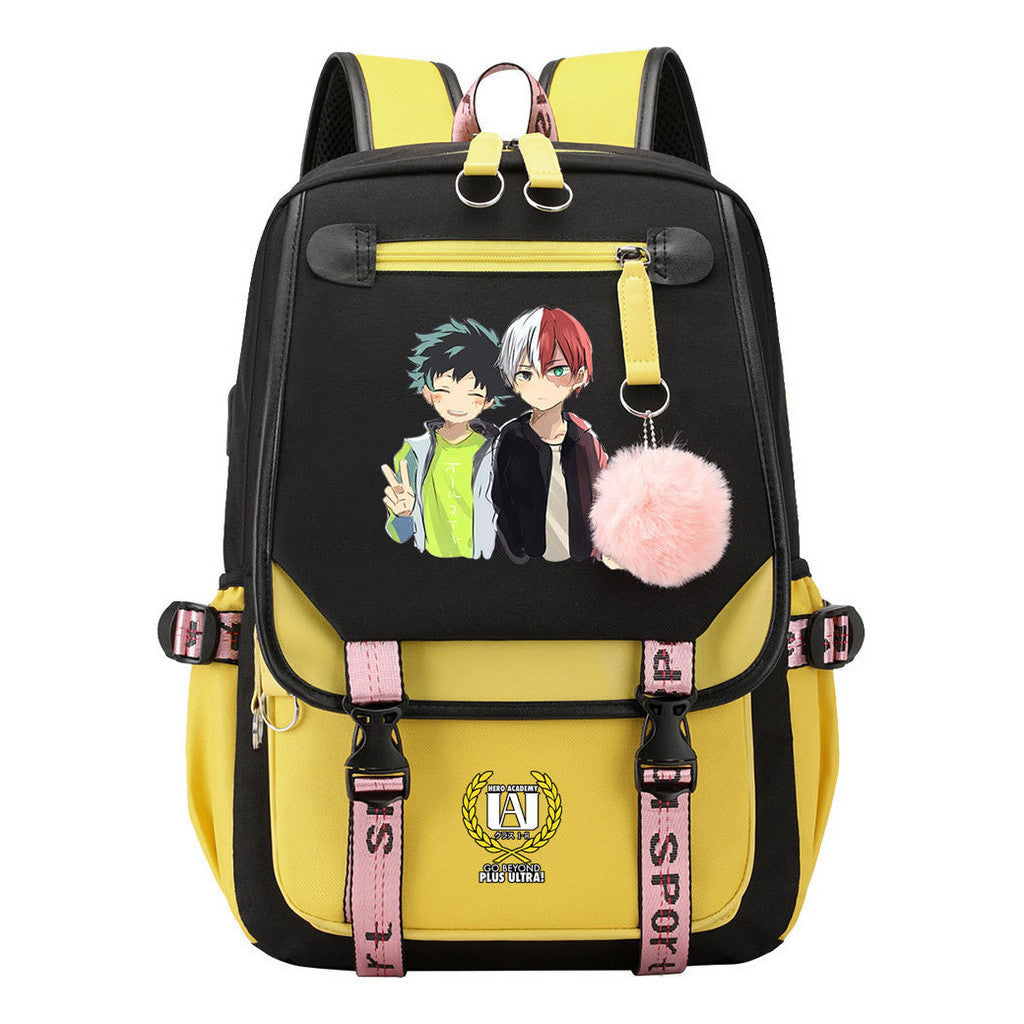Comics My Heroes Academy Usb Student Backpack Casual Ribbon Flip Backpack