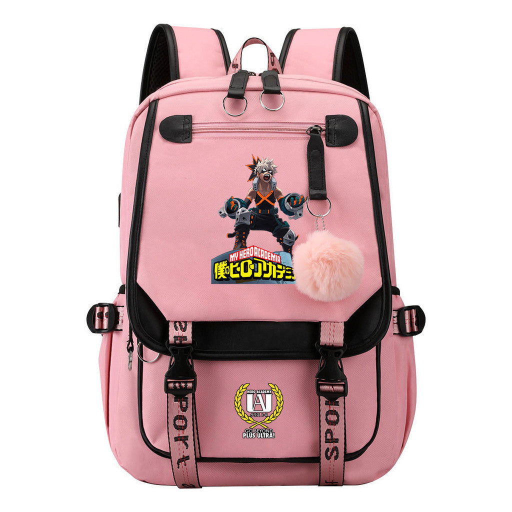 Comics My Heroes Academy Usb Student Backpack Casual Ribbon Flip Backpack