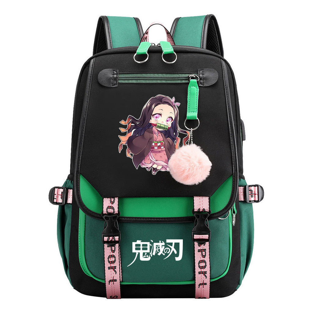Cartoon Fashion Usb Youth Student Backpack Boy's And Girl's Leisure Ribbon Flip Backpack