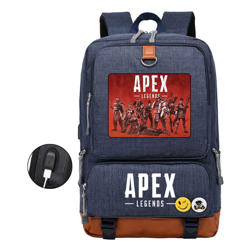 Apex Hero Print Usb Youth School Bag Leisure Travel Backpack