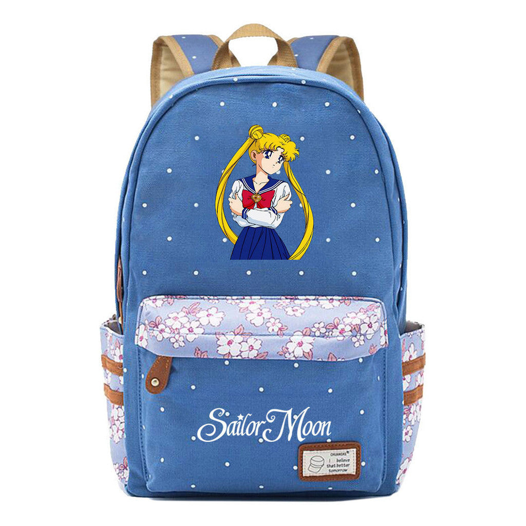 Anime Beauty Girl Warrior Youth School Bag Fragmented Flower Leisure Backpack