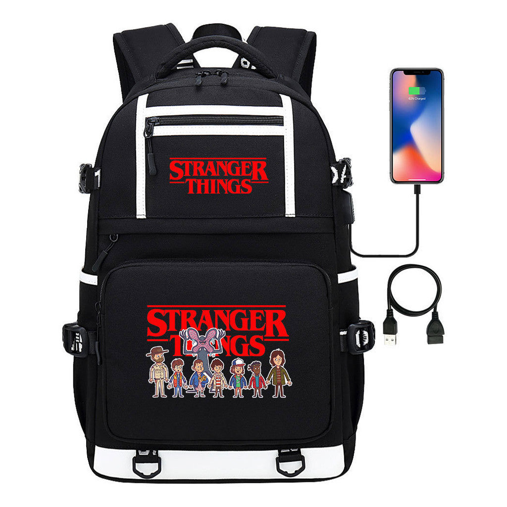 Strange Story Printed Usb Youth Student Backpack For Men And Women's Leisure Travel Backpack